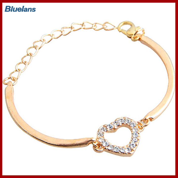 bluelans-ไม่มีการซีดจางปรับโลหะผสมผู้หญิงพลอยเทียมคริสตัลสีทอง-love-heart-สร้อยข้อมือสำหรับของขวัญ