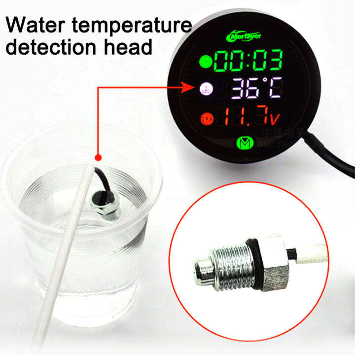 5-in-1-9v-24v-รถจักรยานยนต์นาฬิกาอิเล็กทรอนิกส์เครื่องวัดอุณหภูมิน้ำโวลต์มิเตอร์-ip67กันน้ำกันฝุ่น-led-ดิจิตอลนาฬิกาแสดงเวลา