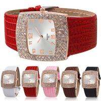 Women 39;s Luxury Square Case Shiny Rhinestones Faux Leather Analog Wrist Watch reloj mujer