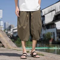 、’】【= Chinese Shorts Mens Casual Loose Large Pockets Patchwork Pants Retro Street Sweatpants Jogging 5XL