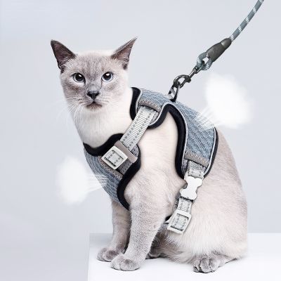 （PAPI PET）ATUBAN อานและสายรั้งแมวสำหรับเดิน,สายรัดแมวขนาดเล็กหนีสายรัดแมวปรับระดับได้ขนาดใหญ่สะท้อนแสง