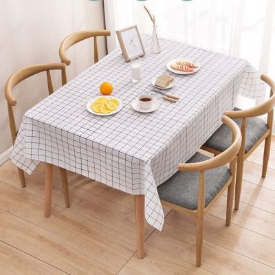 PEVA Rectangle Checkered Table Cover Kitchen Table Linens Navy Pastoral Picnic Tablecloth for Resistant Dining Room