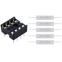 5 Pcs 10W Watt 100 Ohm 5% Axial Wirewound Cement Resistors &amp; 10 Pcs 8 Pin DIP IC Sockets Adaptor Solder Type Socket