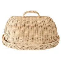 Rattan Storage Tray with Cover,Hand-Woven Wicker Baskets,Bread Fruit Food Breakfast Display Box,for Food, Fruit,Cake,Etc