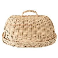 Rattan Storage Tray with Cover,Hand-Woven Wicker Baskets,Bread Fruit Food Breakfast Display Box,for Food, Fruit,Cake,Etc