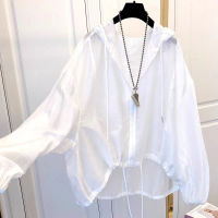 Spot parcel post Spot White Light Coat Womens Korean-Style Small Summer Loose Large Size Hooded Zip Cardigan Top Summer