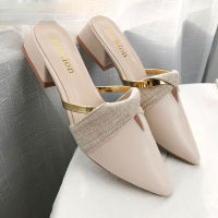 2021 new Summer Classic Mules Shoes Slides PU Leather Outdoor Slipper Platform Woman Pointed toe Shoes Sandals