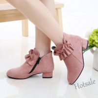 【hot sale】 ♀✺☸ C19 fashion gril shoes Korean childrens shoes girl princess shoes single boots solid color high heels short boots students shoes