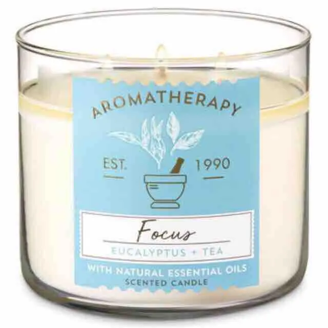 Authentic Bath & Body Works Aromatherapy FOCUS EUCALYPTUS TEA 3Wick