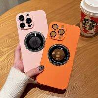 เคสโทรศัพท์บางเฉียบสำหรับ iPhone 14 13 12 11 Pro อุปกรณ์ค้ำยันสูงสุดการดูดซับที่ชาร์จแบบไร้สายสำหรับ14Plus ฝาครอบกลวงสีบริสุทธิ์พร้อมป้องกันฟิล์มเลนส์