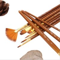 Hair Painting Brush Linen Paint Brushes Set Oil Acrylic Brush Watercolor Pen Round And Fan Shape Tip Brush 10Pcs/set Drawing Painting Supplies