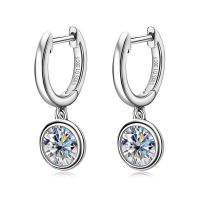 Smyoue Single 1ct Certified Moissanite Hoop Earrings for Women Round Cut Elegant Sterling Silver Diamond Dangle Earrings 6.5mm