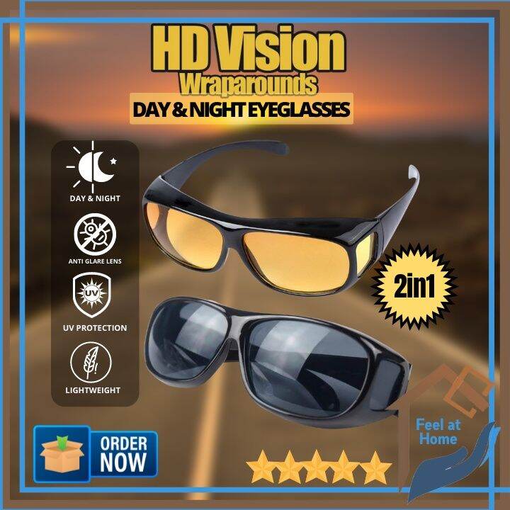 Hot sale ♤2 in 1 HD Night Day Vision Driving Wrap Around Anti Glare ...