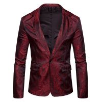 ZZOOI Mens Paisley Floral Tuxedo Blazer Single Breasted Party Suit Jacket One Button Sport Coat Men Wedding Dinner Prom Costume Homme