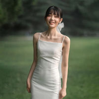 Simple sling satin light wedding dress new backless and thin bridal gown