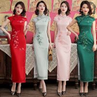 【 Bebo 】Silk Embroidered Long Cheongsam 2023 New Lace Edge Improved Qipao Chinese Style Evening Dresses Woman Ceremony Dress