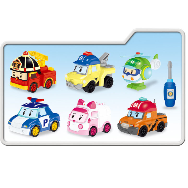 poli-ของแท้ที่ได้รับอนุญาตจาก-polly-รถตำรวจเปลี่ยนรูปถอดและประกอบรถของเล่นของเล่นเด็กเด็กวิศวกรรมรถประกอบรถ