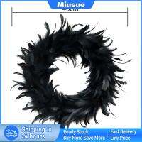 Miusue 16 "พวงหรีดขนนกค็อกเทลสีดำประตูหน้าการตกแต่งบ้านพวงมาลัยประดับฮาโลวีน