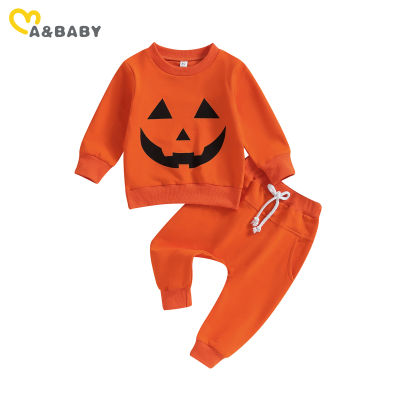 Ma &amp; เด็ก6M-4Y ฮาโลวีนเสื้อผ้าเด็กทารกชุดเด็กวัยหัดเดินทารกเด็กเครื่องแต่งกายชุดแขนยาว PumpkinT-เสื้อกระเป๋ากางเกง