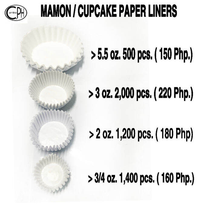 PAPER LINERS/MAMON/CUPCAKES/TARTS/MACAROONS AVAILABLE (3/4 OZ.)(2 OZ.)(3 OZ.) & (5.5 OZ