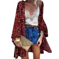 FN946N Long Sleeve Open Front Thin Sunscreen Cover Up Coat Leopard Print Thin Bikini Cover Up Shawl Summer Women Cape Coat Bea