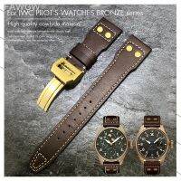 สายนาฬิกาข้อมือหนังของแท้คุณภาพสุดยอดขนาด20มม. 21มม. 22มม. สำหรับ IWC IW501005สายหมุดโลหะสีบรอนซ์ขนาด18นิ้ว