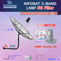 Thaisat C-Band 1.5M (ขางอยึดผนัง 50 cm.) + infosat LNB C-Band 5G 1จุดอิสระ รุ่น C1+ (ป้องกันสัญญาณ 5G รบกวน)