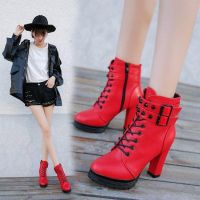 Ankle Leather Platform Block Chunky Thick Ultra Heel Gladiator Shoes - intl