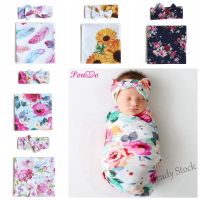 【hot sale】 ◎ C10 2Pcs Newborn Baby Swaddle Wrap Floral Sleeping Bag Headband Blankets Infant Babies Sunflower Photograph Wrappers