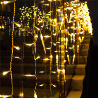 Christmas Icicle Lights 5M Width 0.5-0.7M Height 216 LED Window Curtain Wave Fairy Garland with 36 Drops For Garden House Decors