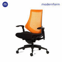 Modernform เก้าอี้สำนักงาน เก้าอี้ทำงาน เก้าอี้ออฟฟิศ เก้าอี้ผู้บริหาร รุ่น FG พนักพิงกลาง ปรับระดับความสูง การล็อค การเอนได้ถึง 4 ระดับ เบาะหุ้มด้วยผ้าสีดำสัมผัสเนี้ยบ หุ้มผ้าตาข่ายสีส้ม ขาไนลอน