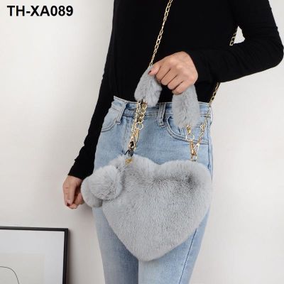 ♕﹍✖ imitation rabbit shoulder his mobile phone bag girl hearts plush and Korea chain