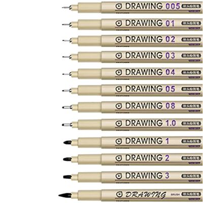12Piece Painting Art Pens Black Fine Line Waterproof Ink Set Art Supplies Markers Drawing Sketch Anime Watercolor