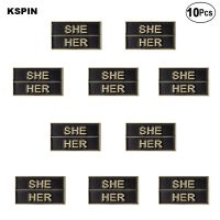 10pcs a lot SHE HER Metal Lapel Pin Flag badge Brooch Pins Badges 10Pcs a Lot Fashion Brooches Pins