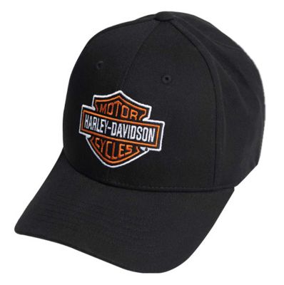 Harley-Davidson Mens Classic B&amp;S Curved Bill Stretch Fit Baseball Cap - Black