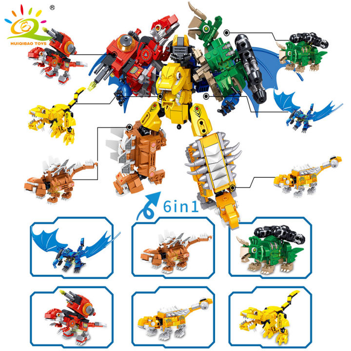 ใหม่-huiqibao-จูราสสิไดโนเสาร์หน่วยการสร้าง670ชิ้น6in1-dino-เมชาของเล่นเมืองชุดหุ่นยนต์รุ่นอิฐชุดสำหรับเด็กเด็กของขวัญ