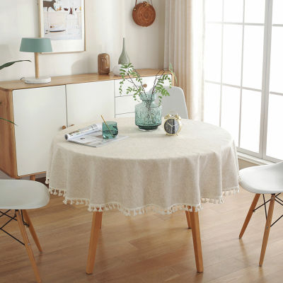 2021Cotton Linen Solid Tablecloth Euro Tassel Round Plain Table Cloth 100 120 150 Table Protector Table Towel For Home Ho Wedding