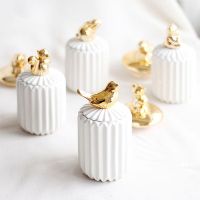 Nordic Cotton Swab Storage Box Organizer Small Animal Plating Ceramic Toothpick Storage With Lid Desktop finishing Jewerly Box