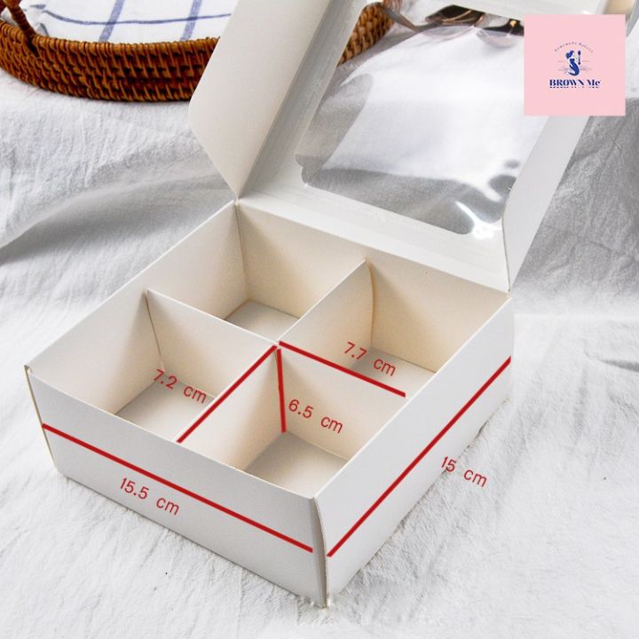 กล่องเค้ก-15cm-กล่องคัพเค้ก-แบ่ง-4ช่อง-สีขาว-หนา-อย่างดี-แพคละ-10กล่อง
