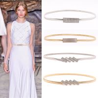 Fashion Metal Belt Double Ring Imitate Rhinestone Girls Waist Belt Dress Suits Elastic Thin Slim Women Belts Waistband