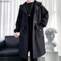 Etydfbdfu สีดำ T Rench Coat ผู้ชายฤดูใบไม้ผลิและฤดูใบไม้ร่วงกลางความยาวผู้ชายฤดูใบไม้ร่วงเสื้อผ้าผู้ชาย2021ใหม่ญี่ปุ่นสบายๆยาวเสื้อแนวโน้ม