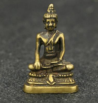 ทองเหลืองจีนแกะสลัก Sakyamuni มินิพ็อกเก็ตรูปปั้นพระพุทธรูป,เครื่องประดับขนาดเล็ก,บทความเก่า ~