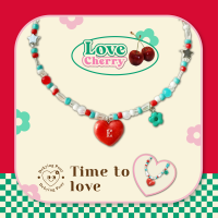 สร้อยคอ สร้อยดินปั้น สร้อยลูกปัด จี้ดินปั้น  clay necklace  | love cherry ? Dekying.pony