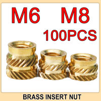 100ชิ้น M6 M8แทรกทองเหลืองอ่อนนุชร้อนละลาย Knurled กระทู้ความร้อนแทรกฝังทองแดงอ่อนนุชฝังกดพอดีลงในหลุมสำหรับพลาสติก