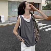 COD DSFERTRETRE 【Oversize Camisole】(50-150kg) Women Summer Plus Size Camisole Korean Sleeveless Fake Two-piece Bottom Tops