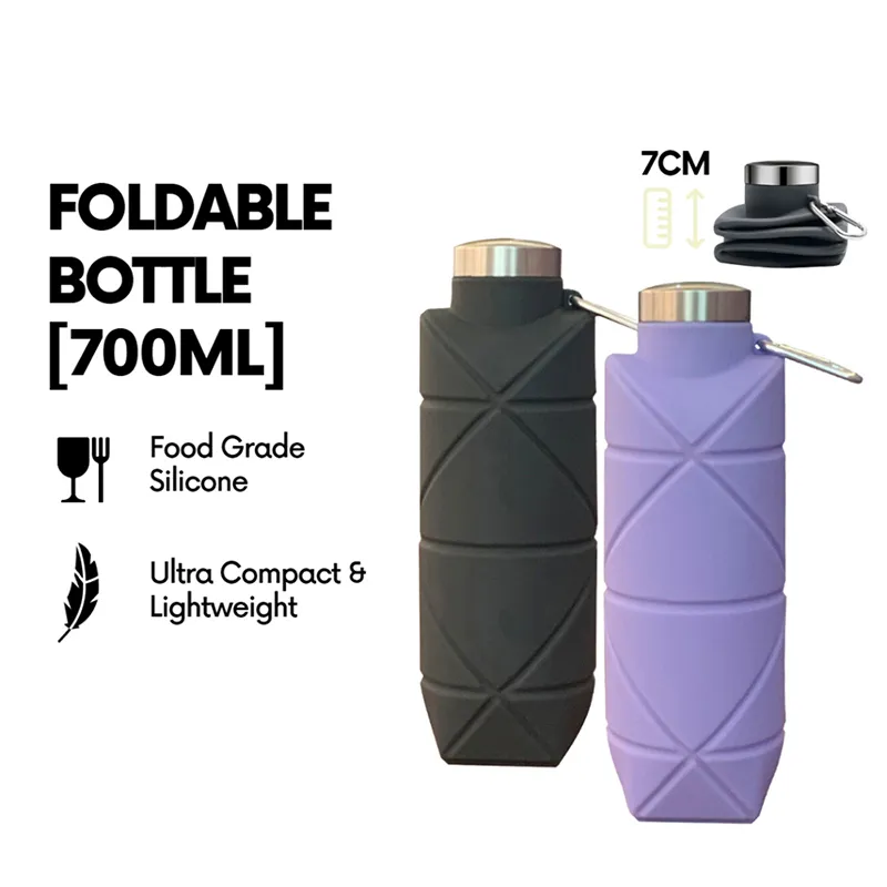 Folding Water Bottle 700ml Sports Travel Hiking Collapsible Lightweight  Drinking