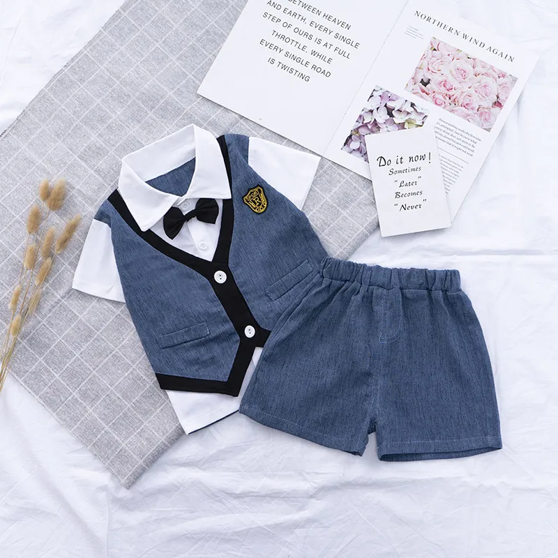 Baby Boys Gentleman Party Suit Clothing 4pcs Outfits Vest+Shorts+Blouse+Tie  Sets | eBay