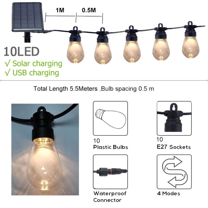 solar-fairy-lights-s14-bulb-5-5m-string-for-garden-indoor-outdoor-christmas-wedding-decoration-with-usb-recharge-power-points-switches-savers-power-p