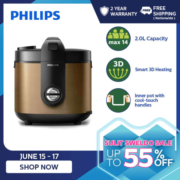 PHILIPS [HD3132/68] Rice Cooker 2L, ProCeramic Pot, 48hr keep warm, 3D heating, 800W Lazada PH