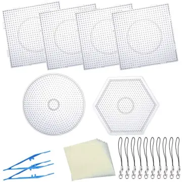 Fuse Bead Boards, 6Pcs 5mm Large Clear Plastic Beads Pegboards with 2Pcs  Beads Tweezers and 6Pcs Ironing Paper for Kids DIY Craft Beads 